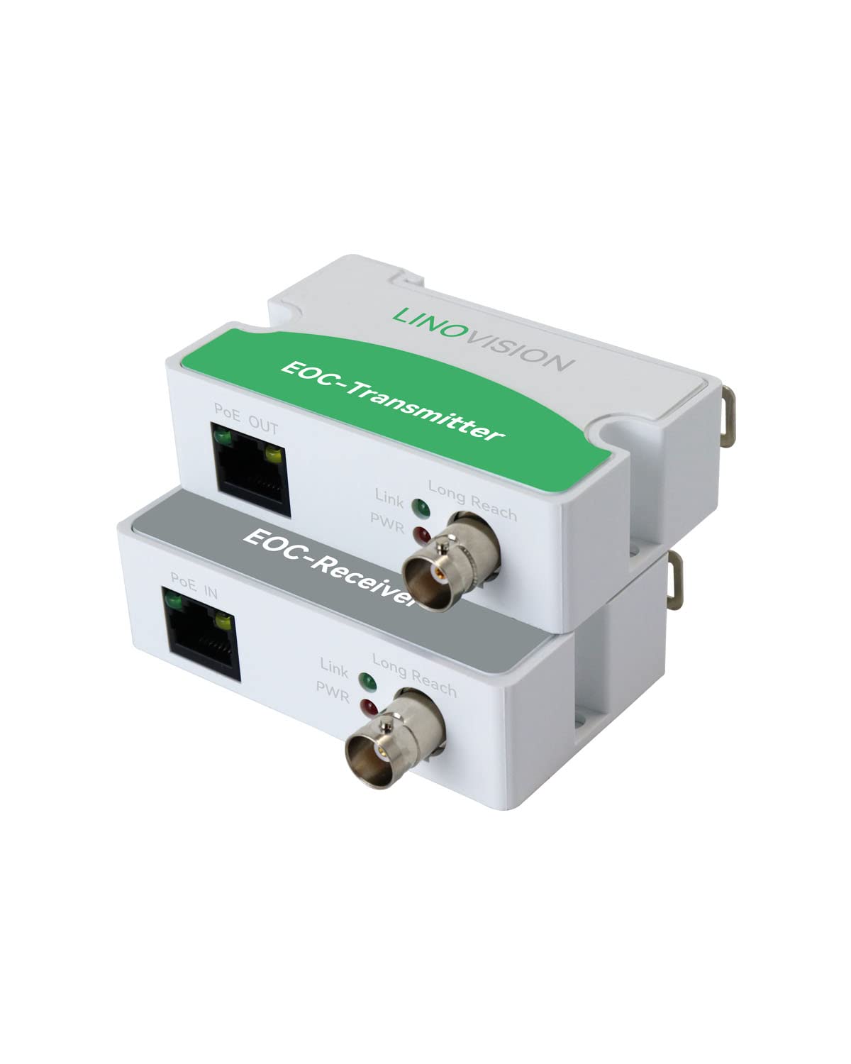 LINOVISION front view of EoC transceiver showing ports and compact design, simplifies upgrades