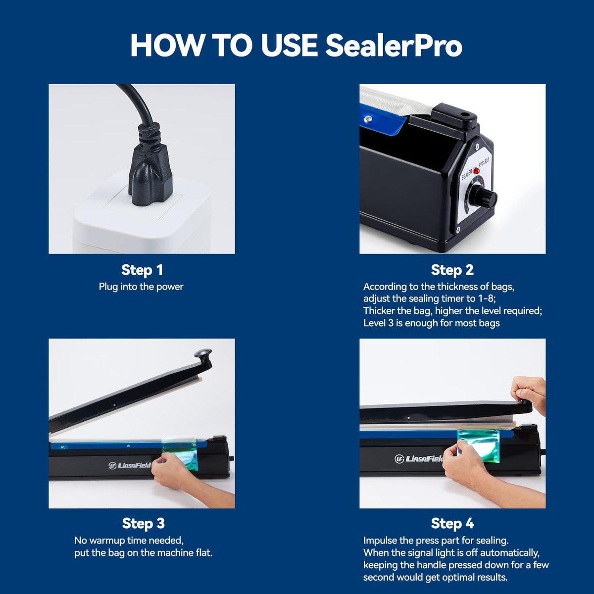LinsnField Sealer Pro in use demonstrating quick, clean bag sealing