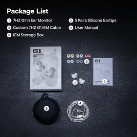 Linsoul 7HZ G1 accessories spread with tips and case showing ready-to-use versatility
