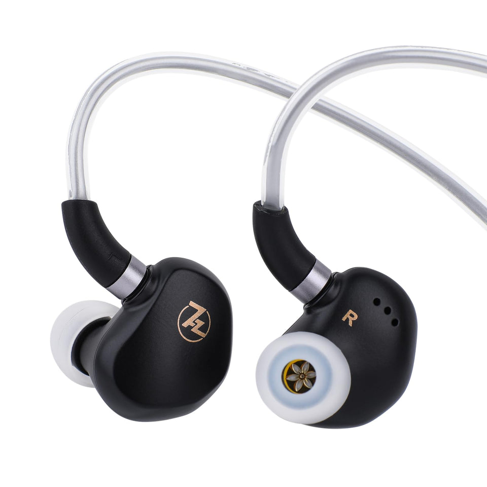 Linsoul G1 front view showing glossy black shells and nozzle for precise fit
