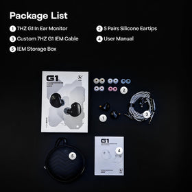 Linsoul G1 packaging and accessories including spare tips and cable