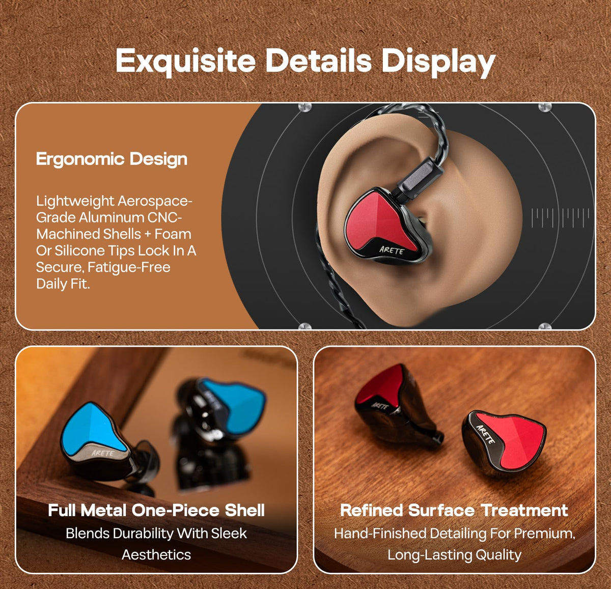 Interchangeable 2-pin cable with silver-plated OFC for clean signal transfer.