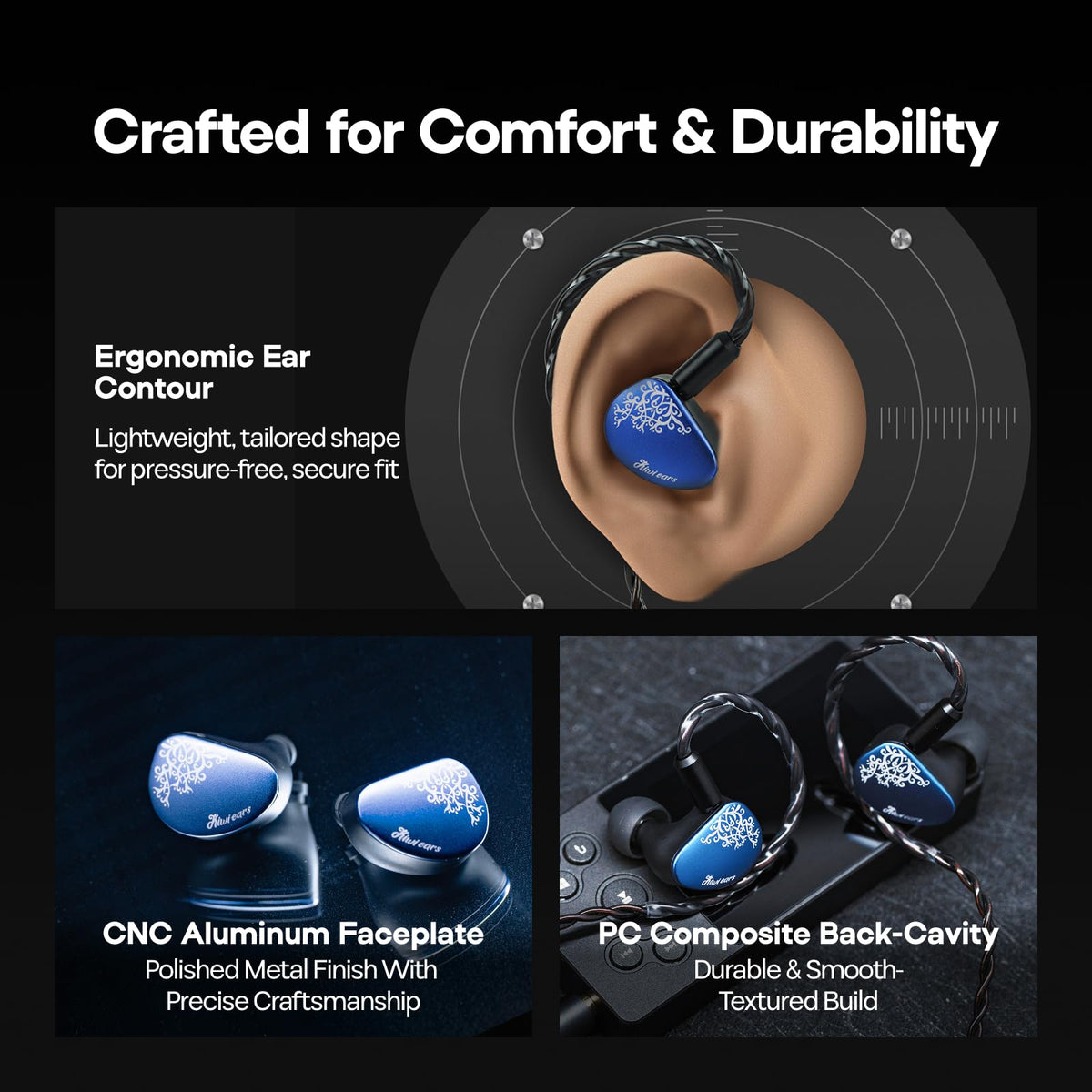 Linsoul detachable 2-pin cable connection image showing 0.78mm ports and easy cable swaps benefit