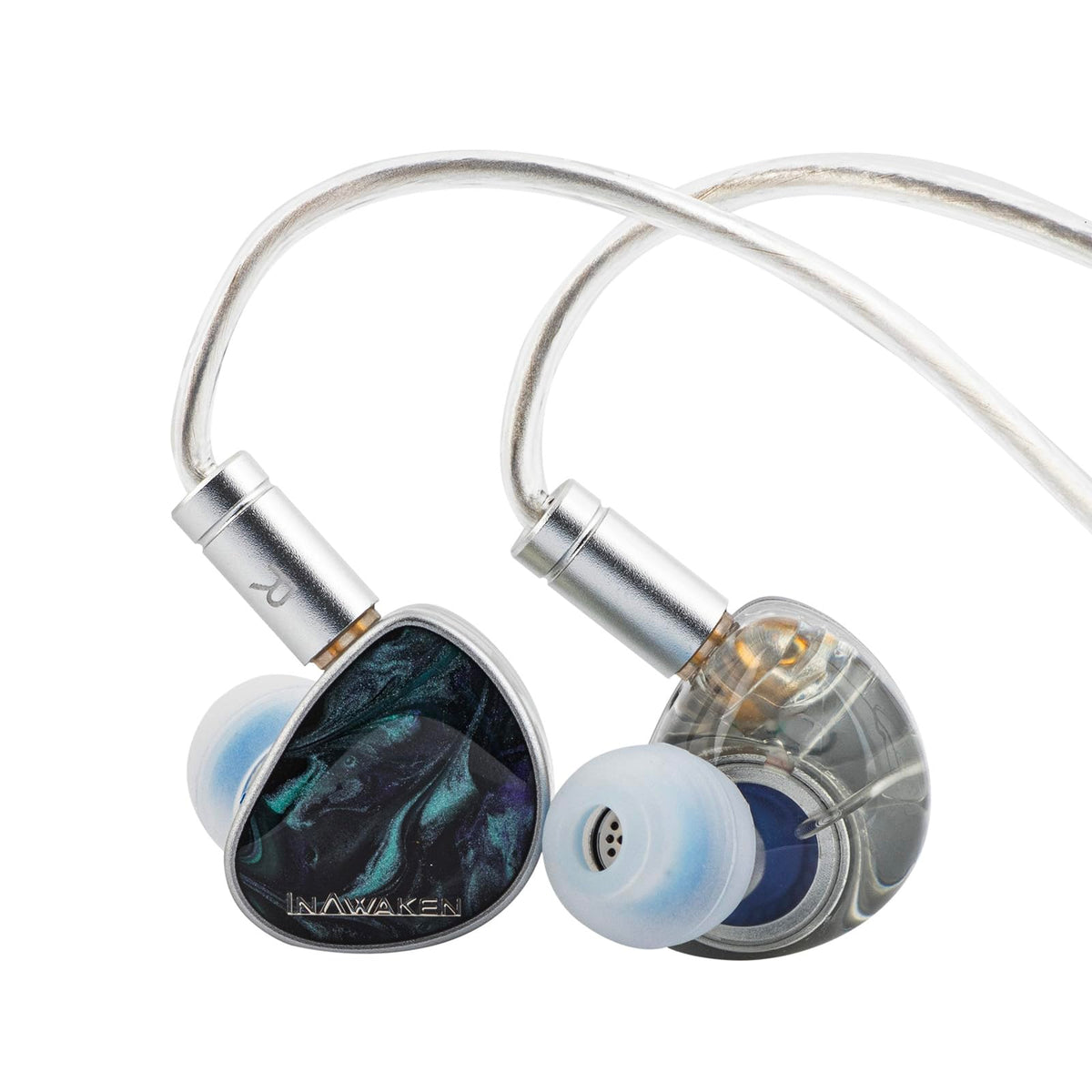 Linsoul DAWN Ms front view showcasing purple-gold diaphragm and sculpted shell, clear aesthetic benefit
