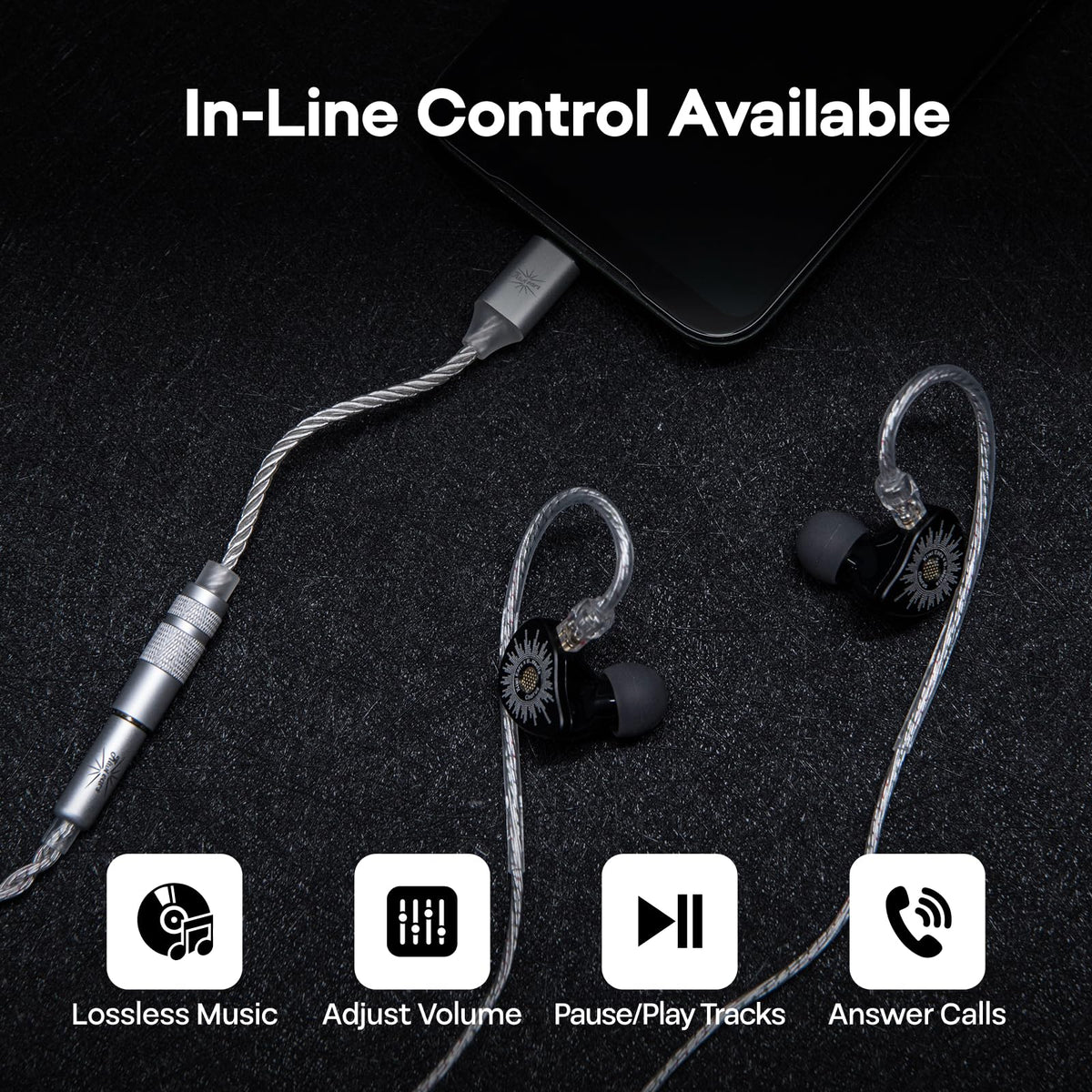 Linsoul Kiwi Ears AD1 Android inline controls work with compatible headphones.