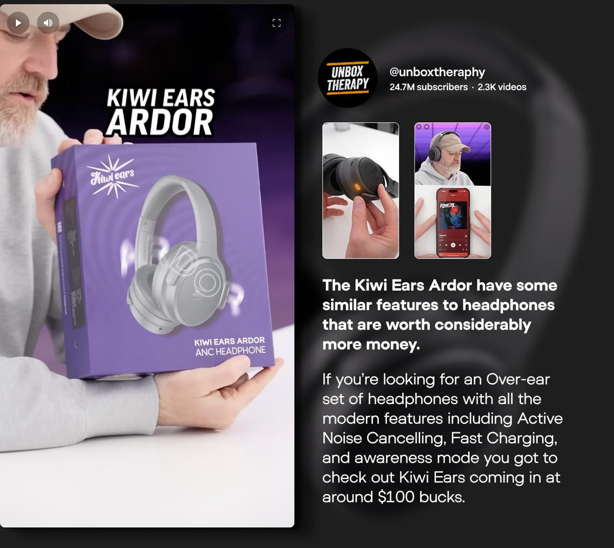 Linsoul Kiwi Ears Ardor earcup close-up revealing dual-driver housing and texture