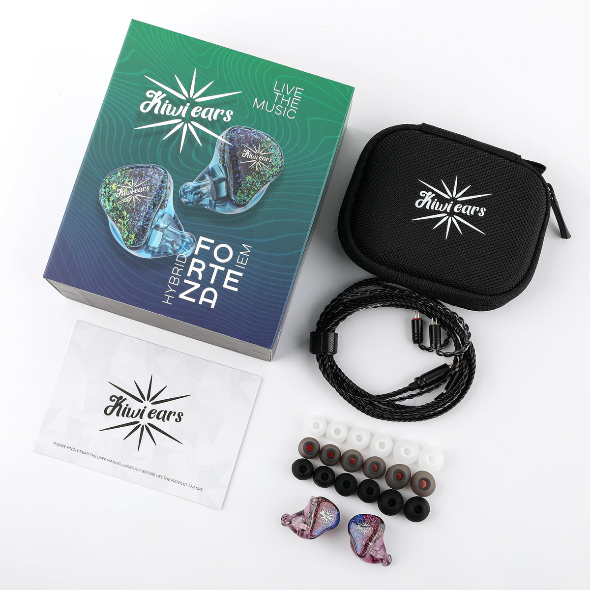 Linsoul Kiwi Ears Forteza packaging box includes essential accessories.