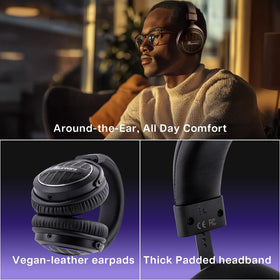 Plush vegan-leather earpads align with ears for immersive music.