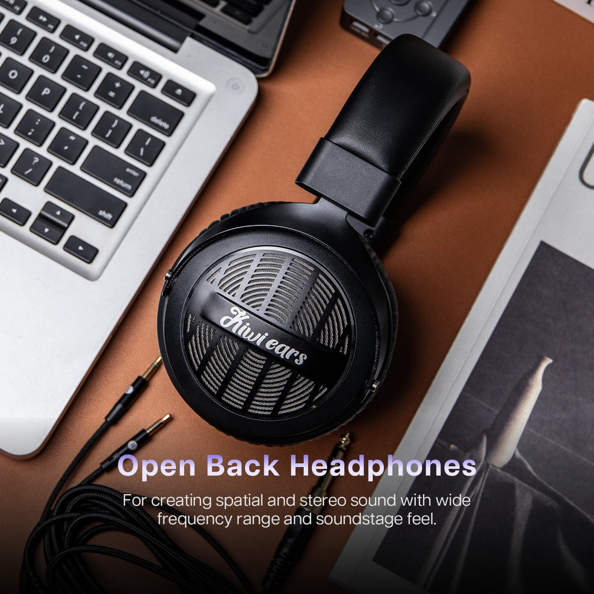Vegan leather padding on the headband boosts comfort during extended listening.
