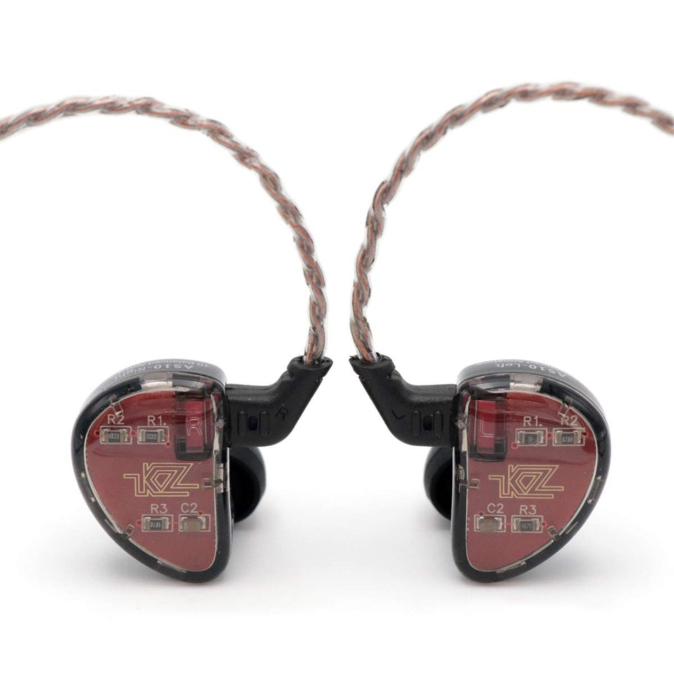 Linsoul KZ AS10 front view showing sleek black shells and balanced design benefits