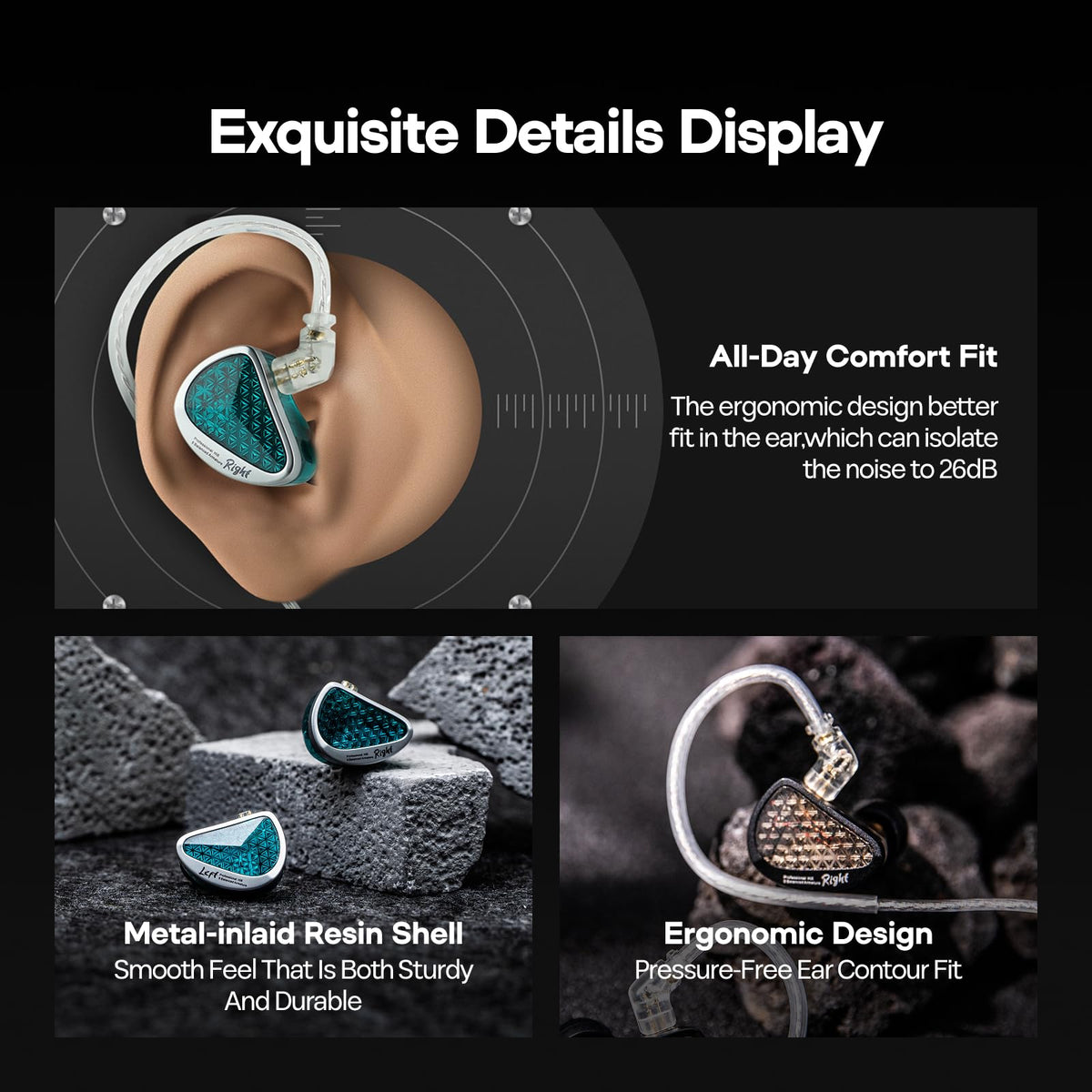 Linsoul KZ AS16 Pro metal-inlay resin finish close-up, premium aesthetics