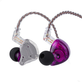 Linsoul KZ ZS10 Pro front view showing stainless steel faceplate and purple finish for premium aesthetics