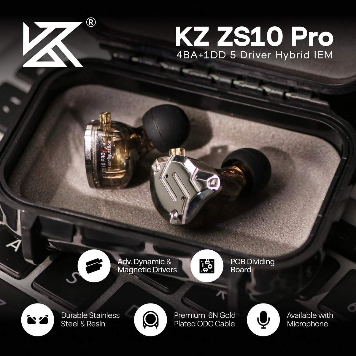 Linsoul KZ ZS10 Pro resin cavity close-up demonstrating comfortable anatomical fit