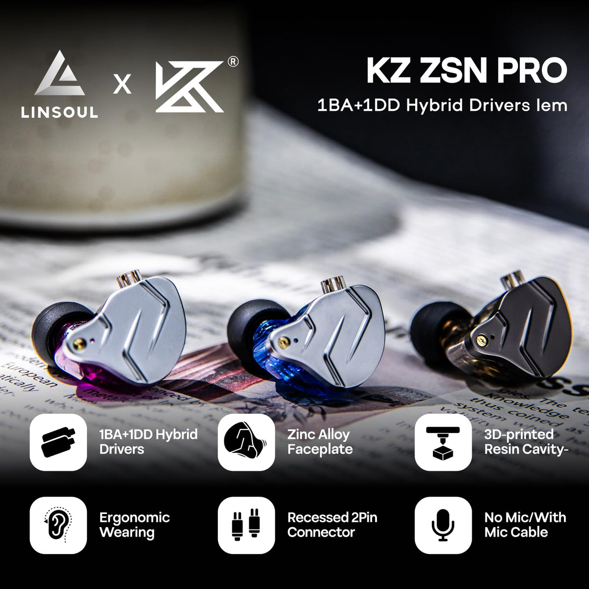 KZ ZSN Pro resin cavity provides lightweight comfort and color variety