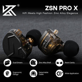 Linsoul KZ ZSN PRO X 1BA-1DD hybrid driver for detailed sound.