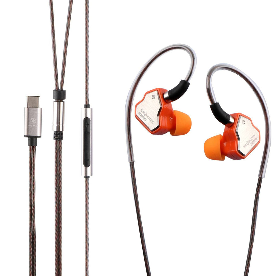 Linsoul Salnotes Zero front view showing orange shells and stainless steel faceplate, highlighting durable design