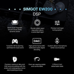 Linsoul SIMGOT EW200 detachable silver-plated OFC cable and 0.78mm 2-pin connector for upgrades