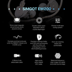 Linsoul SIMGOT EW200 detachable 0.78mm 2-pin connector showing easy cable swaps and durability