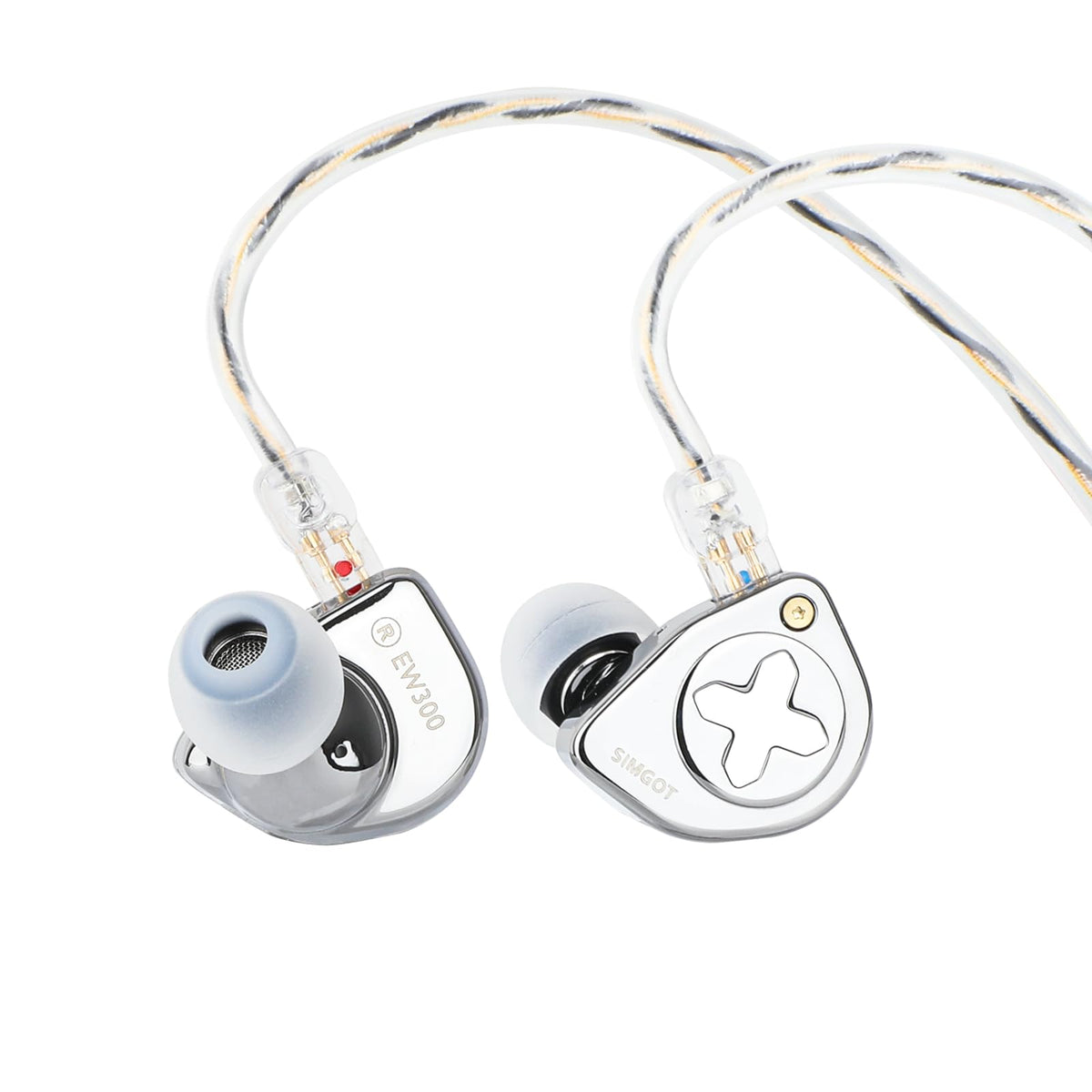 Linsoul SIMGOT EW300 front view shows the hybrid driver layout for precise sound