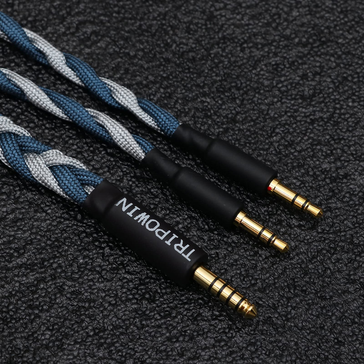 Linsoul Tripowin GranVia dual 3.5mm connectors detail showing secure fit for Sennheiser-style headphone jacks