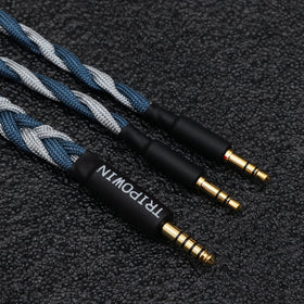 Linsoul Tripowin GranVia dual 3.5mm connectors detail showing secure fit for Sennheiser-style headphone jacks