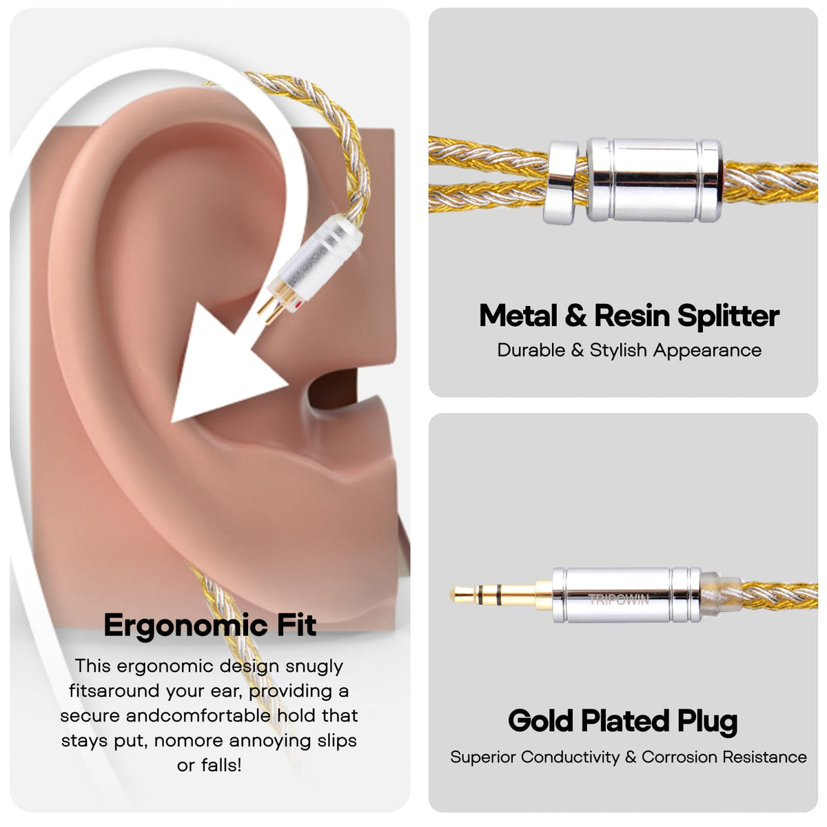 Linsoul Tripowin Zonie braided cable detail showing soft, tangle-free exterior