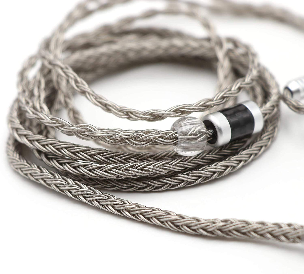 Linsoul Tripowin Zonie braided silver cable closeup for durable on-the-go listening