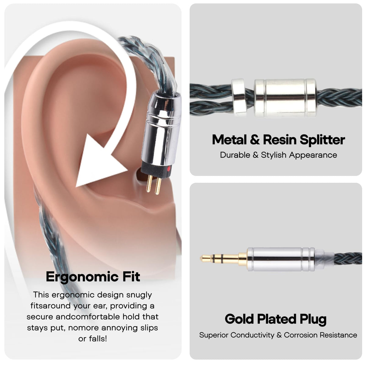 Recessed 2-pin plug design for secure connections with many earphones