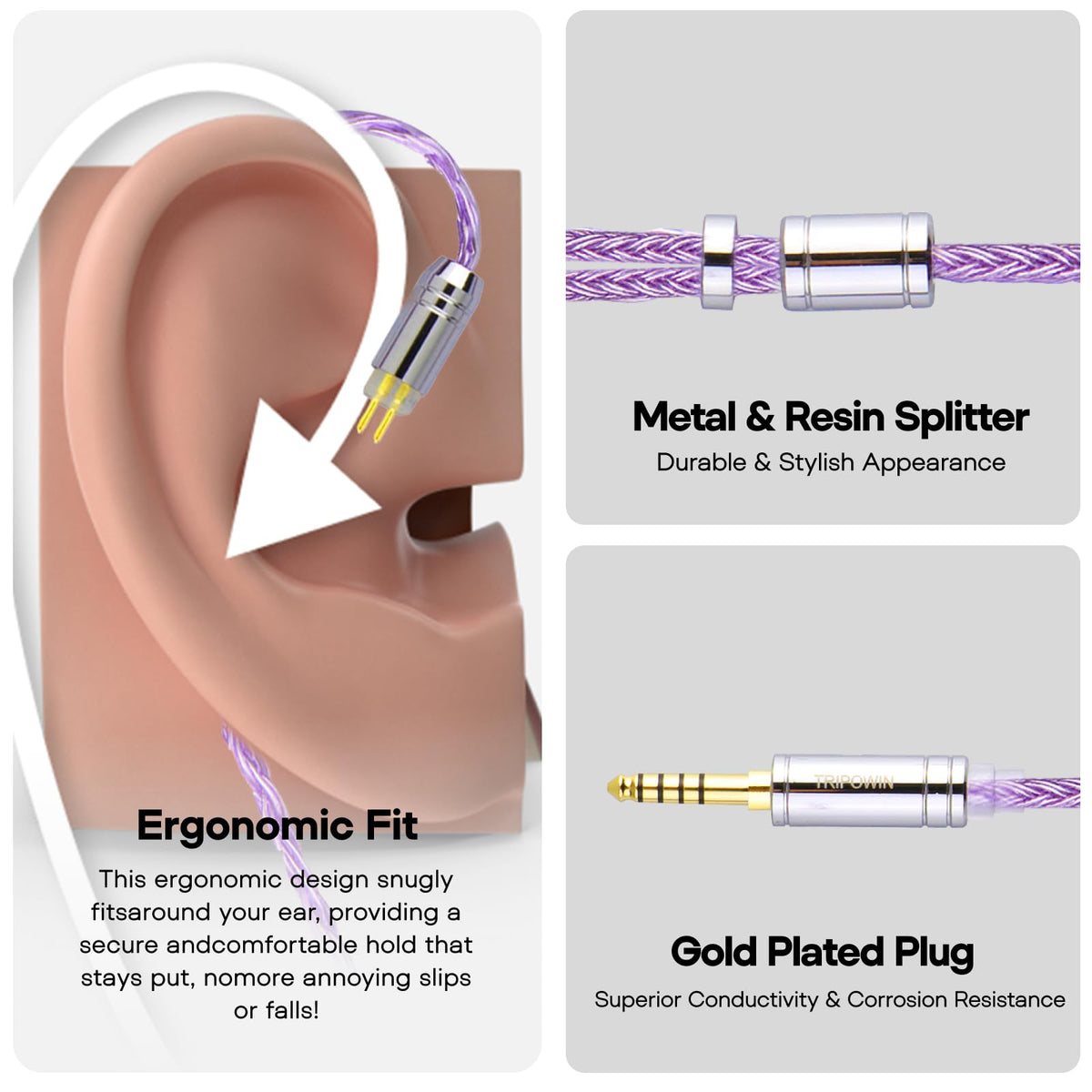 Linsoul Tripowin Zonie soft braided cable resists tangling during daily use.