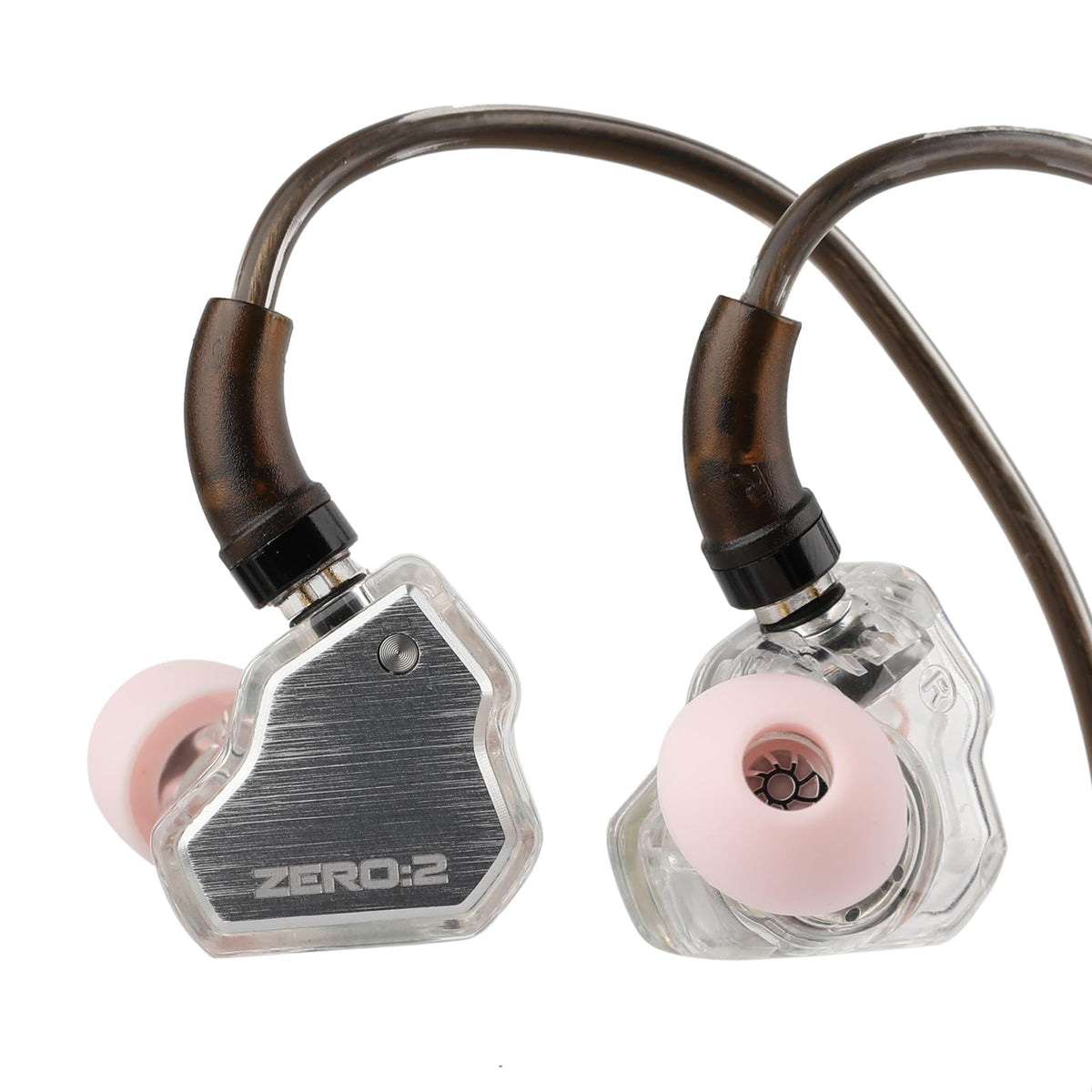 Linsoul Zero:2 front view showing silver shells and ergonomic shape benefit comfortable fit