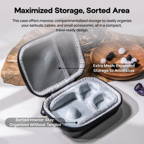 Linsoul ZiiGaat PellePOD case open; organized interior for earphones and accessories.