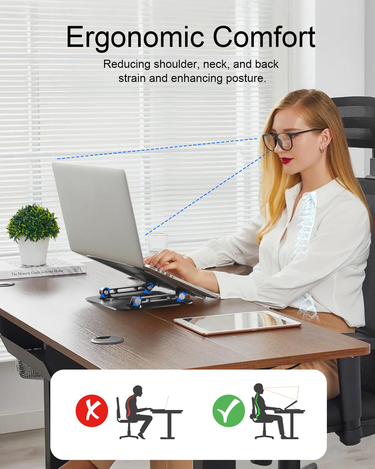 Lintyle ergonomic-laptop-stand showing height and tilt adjustability
