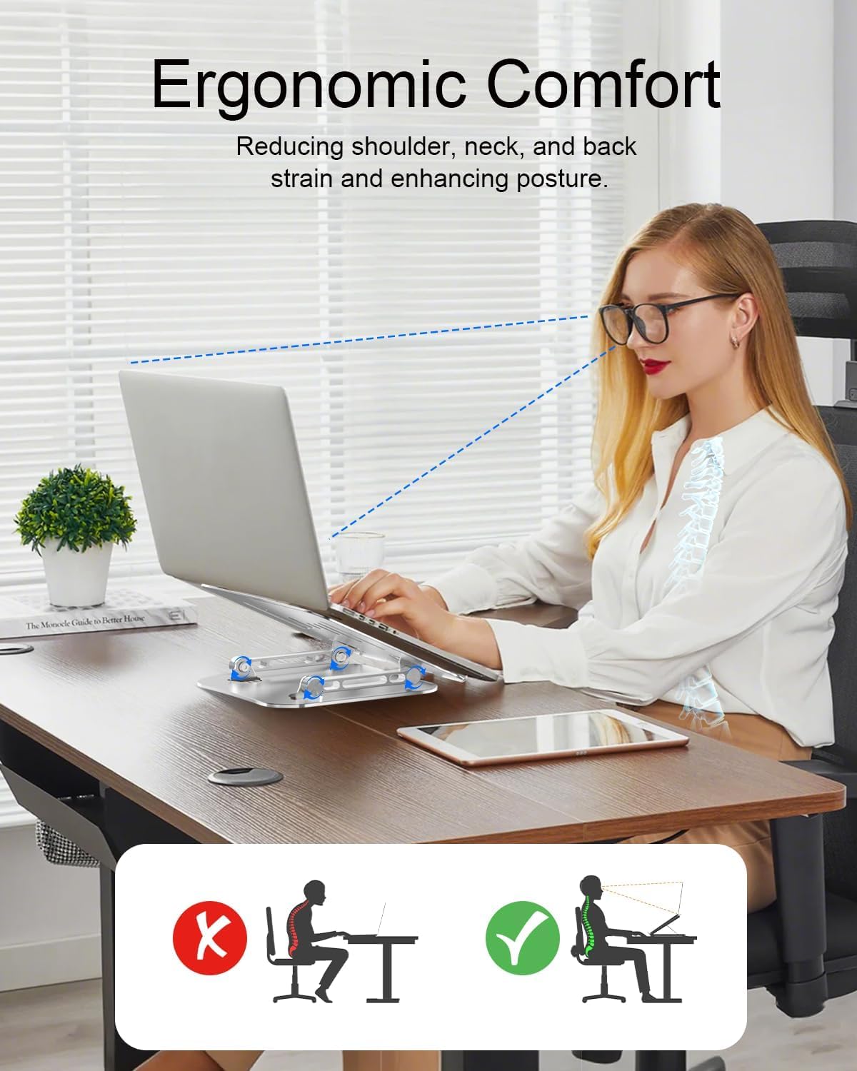 Lintyle laptop stand foldable portable for easy carrying between rooms.
