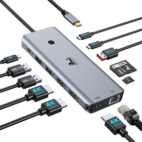 LIONWEI 12-in-1 docking station front view for quick desk expansion.