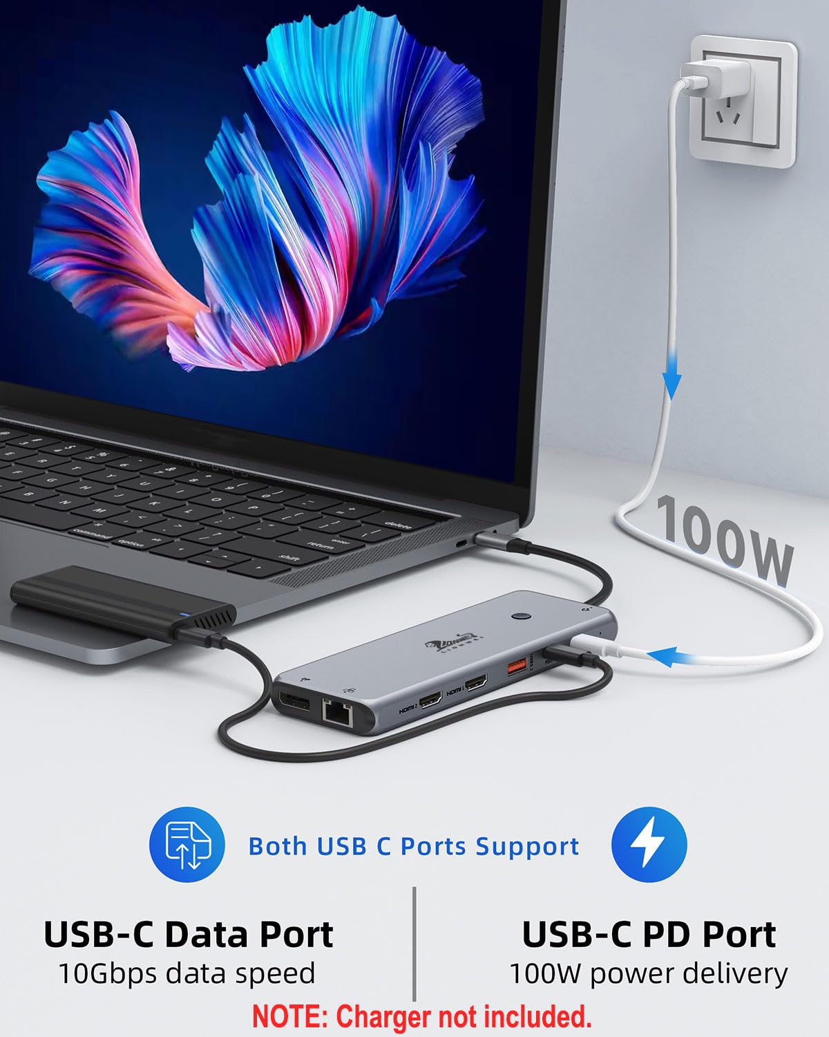 LIONWEI connected to MacBook laptop setup demonstrating decluttered workspace benefit