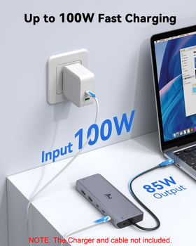 LIONWEI dock next to laptop showing cable layout and size comparison benefit