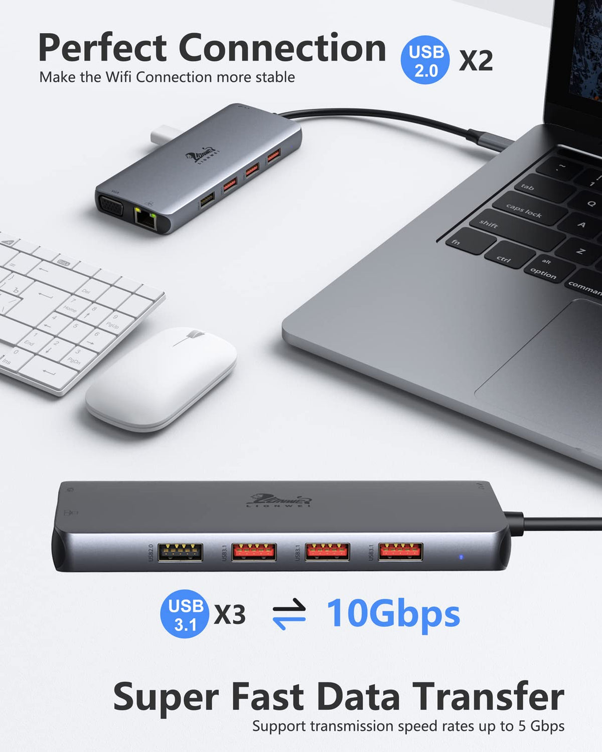 LIONWEI RJ45 port with Ethernet cable illustrating stable gigabit network performance