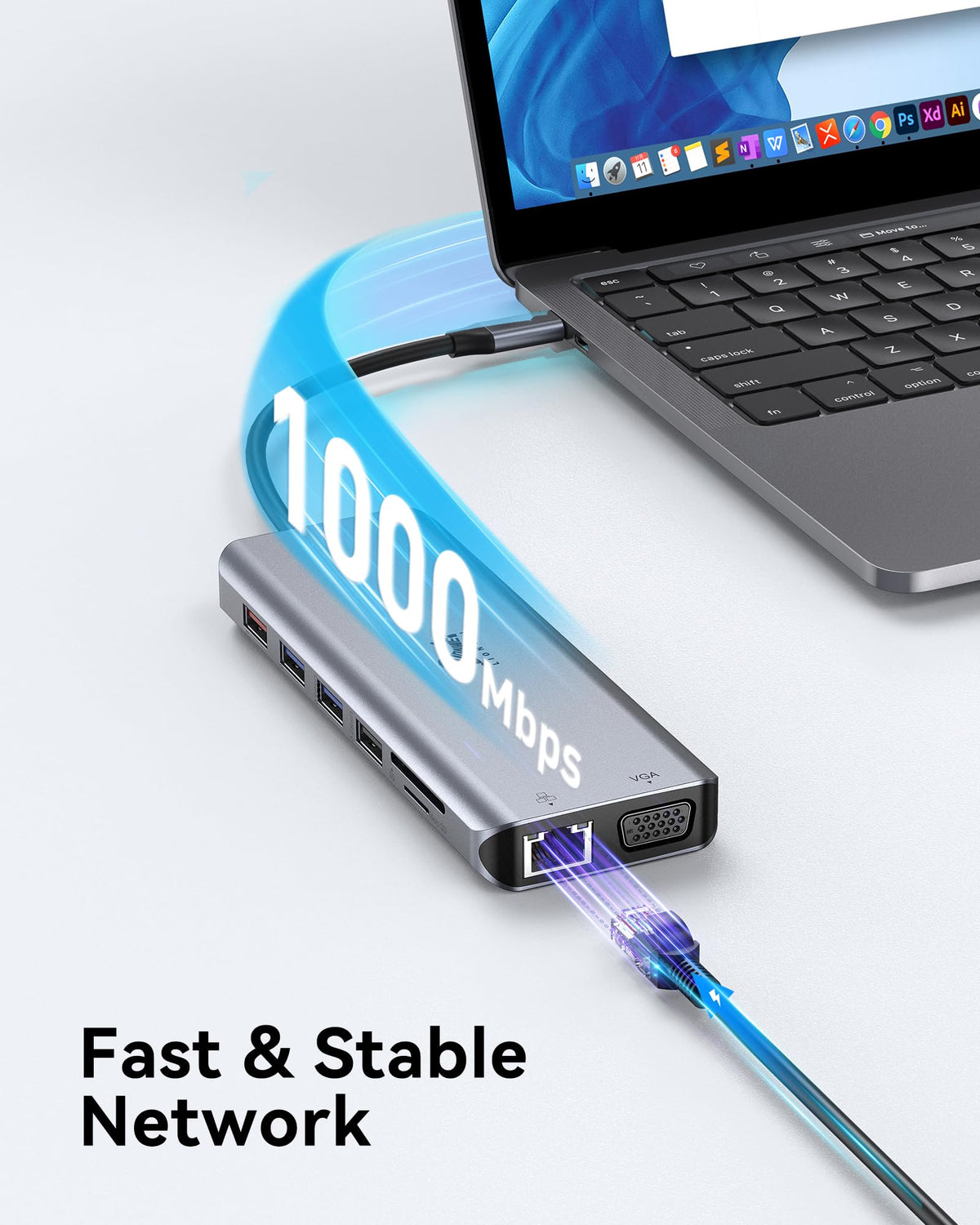 LIONWEI ethernet and USB ports detail showing gigabit networking and fast transfers benefit