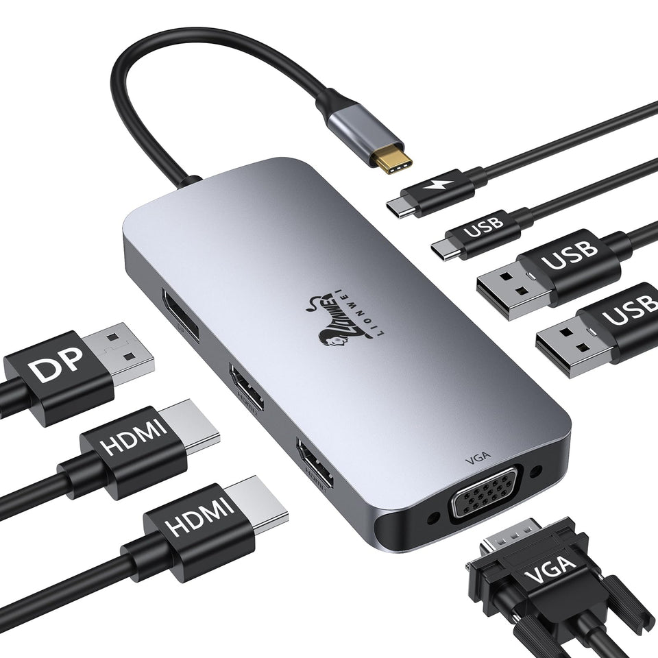 LIONWEI dock front view showing ports and neat cable management for efficient workspace