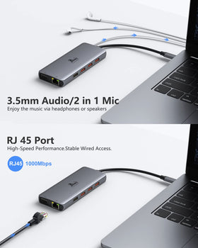 LIONWEI dock connected to laptop in home office for neat multi-monitor workflow