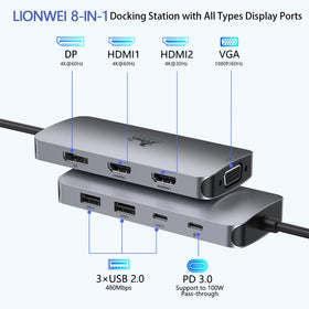 LIONWEI ports close-up highlighting HDMI DP VGA and USB for versatile connections