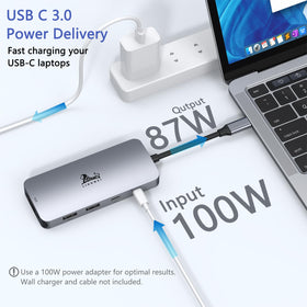 LIONWEI dock with PD cable illustrating 100W charging convenience and reduced clutter