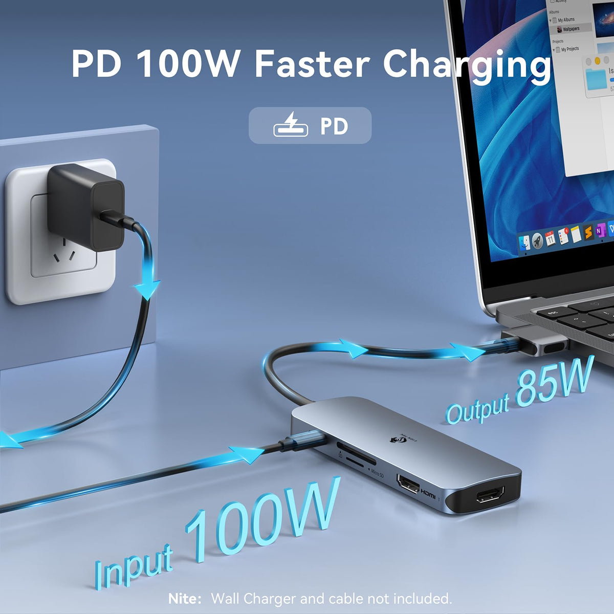 LIONWEI dock next to MacBook to show compact scale and desk organization benefit