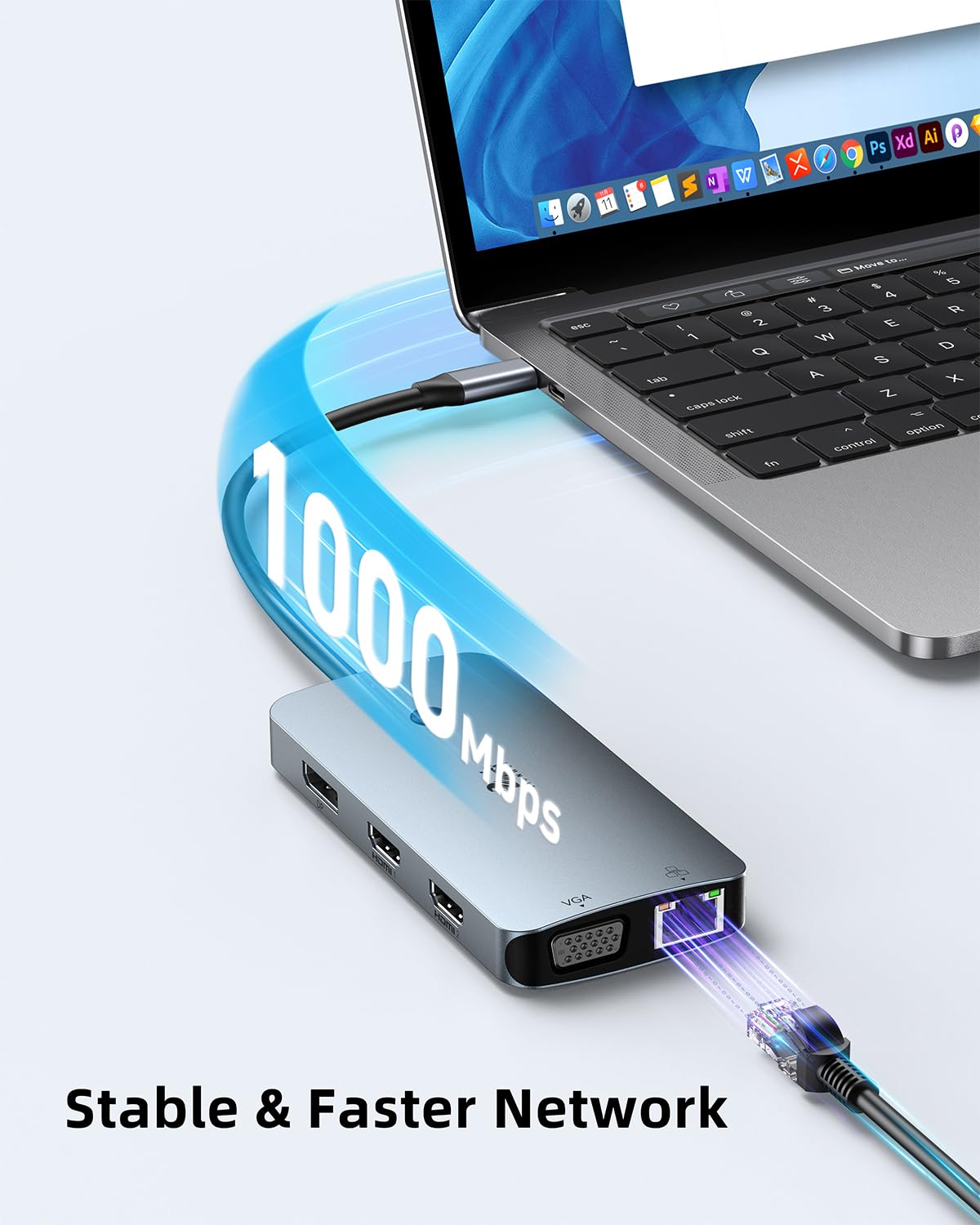 LIONWEI with Ethernet cable plugged in, delivers stable gigabit wired network performance