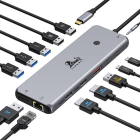 LIONWEI docking station front view showing organized ports and compact design benefit