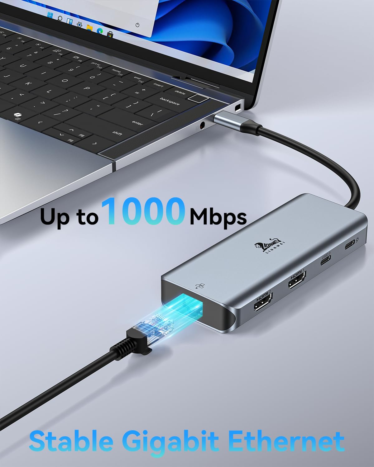 LIONWEI Ethernet port with cable attached for stable gigabit wired network connection