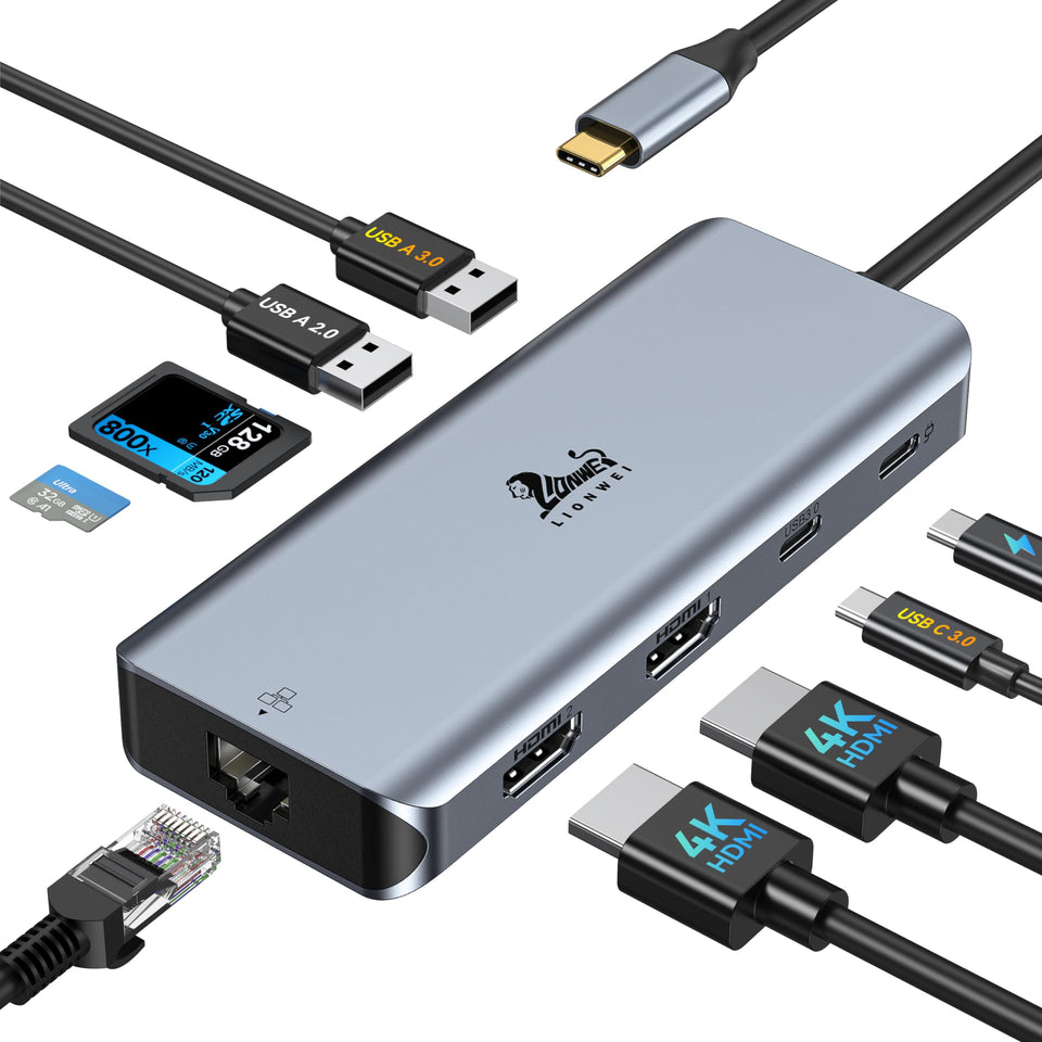 LIONWEI front view of docking station showing full port layout and easy desk expansion
