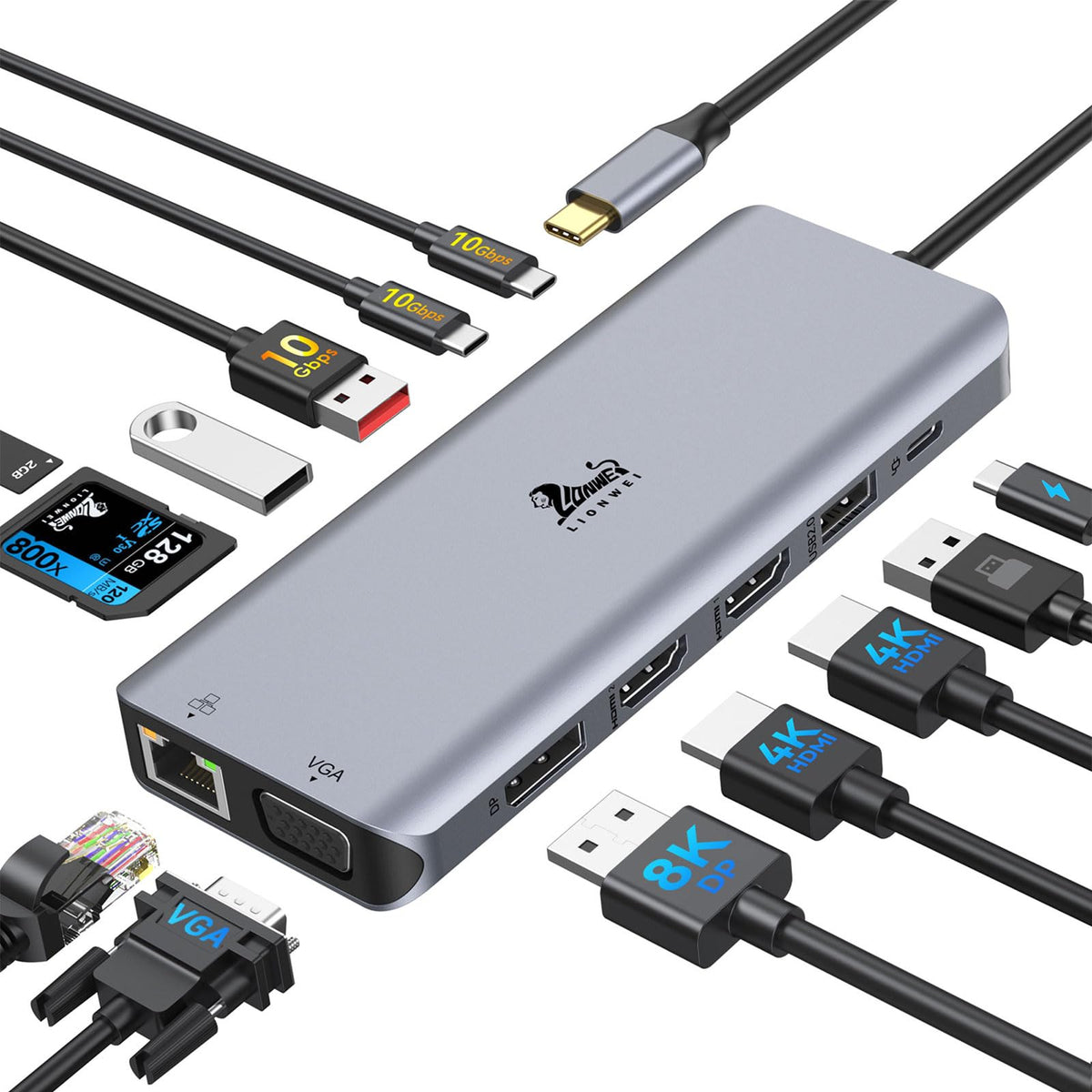 LIONWEI front view of docking station showing ports and compact design for workstation expansion
