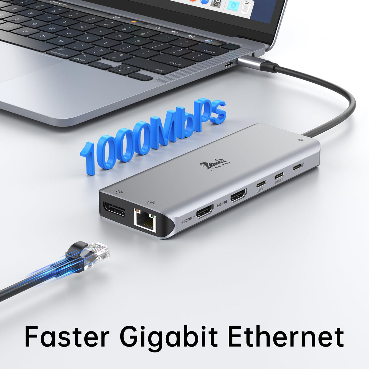 LIONWEI gigabit Ethernet jack highlighted for reliable, low-latency networking