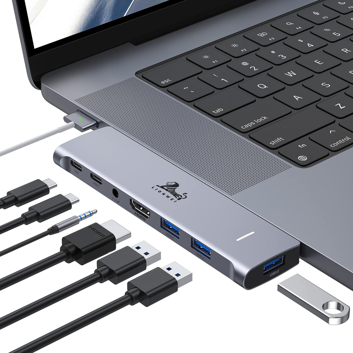 LIONWEI front view showing all ports and compact design for desk convenience